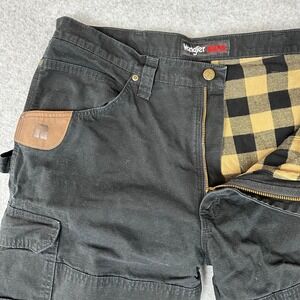Wrangler Riggs Workwear Flannel Lined Double Knee Black Ripstop 37x32 3W065BL